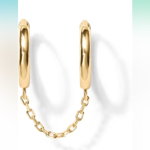 NWT Set of two dual piercing chain huggie hoop earrings - Picture 4 of 5